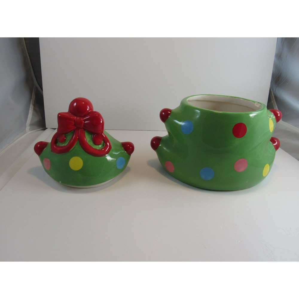 Ceramic Polka Dot Christmas Tree Vintage Holiday Planter Vase 6in